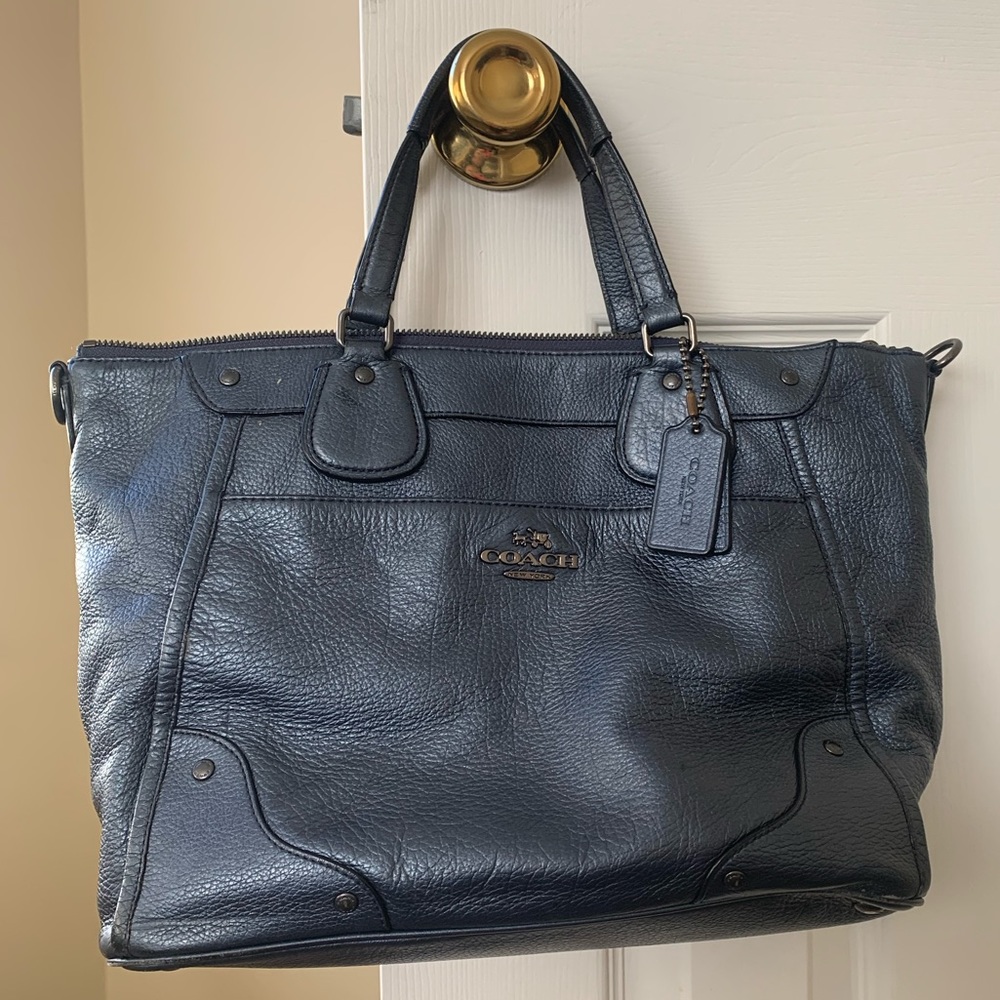 Pre-owned coach Mickie Grain Leather F34040 pearlized Blue satchel . - Picture 3 of 11